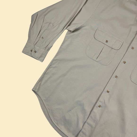 1990s Lands End XL shirt, vintage mens beige long sleeve button down top - Picture 9 of 10
